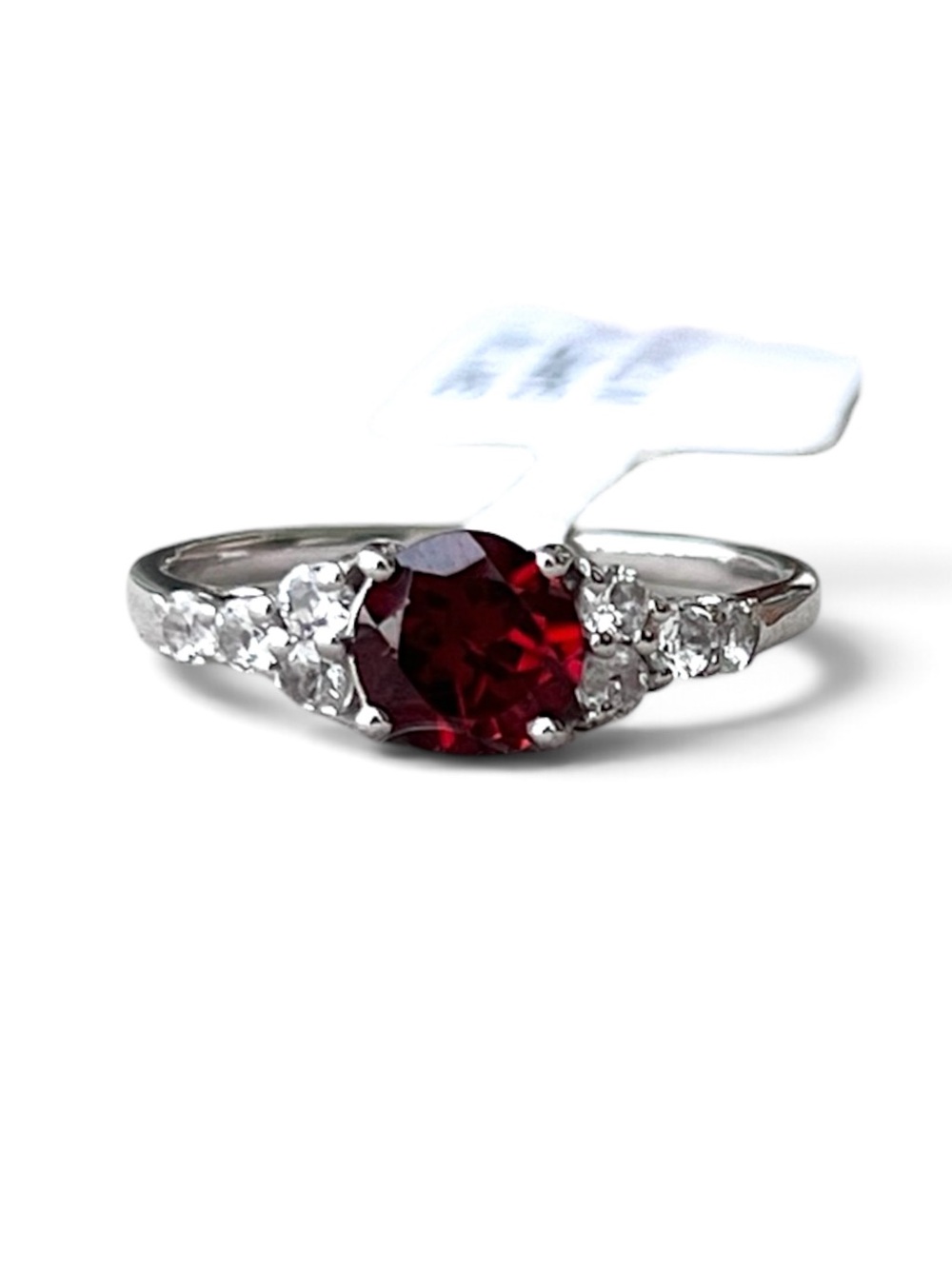 Sterling Silver Red Garnet White Topaz Ring Size 7